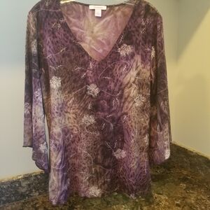 Vintage Deep & Light Purple Floral Women's Blouse